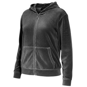 NY Jeans Women’s Gray Soft Velour Full Zip Up Hoodie Sweatshirt Size Large